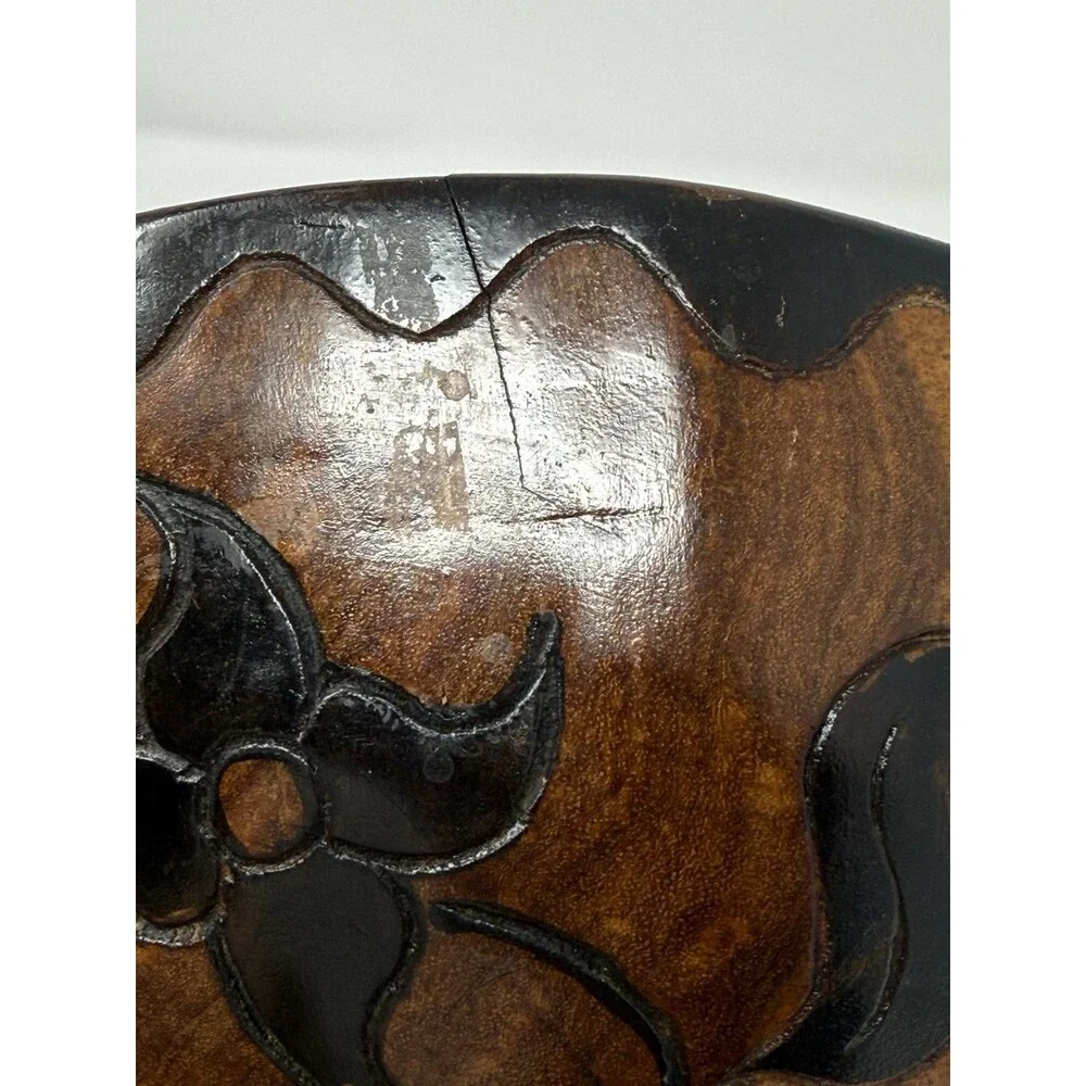 5pc Wood Serving Set 12in Bowl Spoon Fork Carved Giraffe Handles African